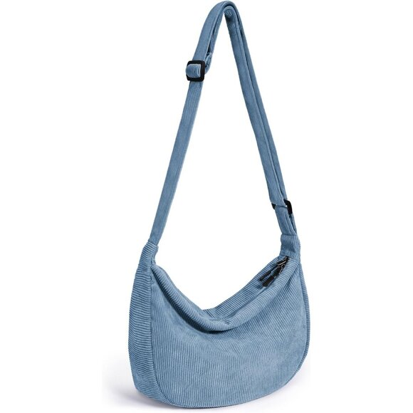 Women Corduroy Blue Imported Polyester Crossbody Lightweight Crescent Sling Bag - Picture 1 of 6